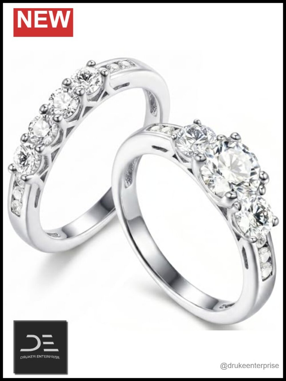 2Ct CZ Wedding Ring Set 925 Sterling Silver Bridal Engagement 2 Piece Stackable